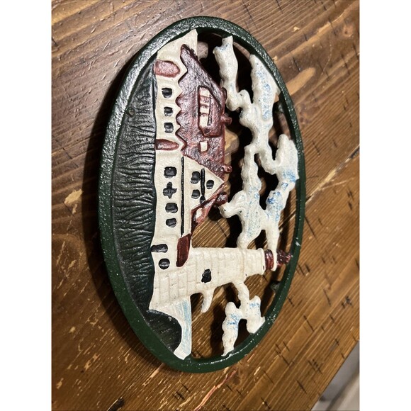 Vintage Hand painted Iron Trivet , Lighthouse, Seaside, Beachcore - Picture 1 of 4